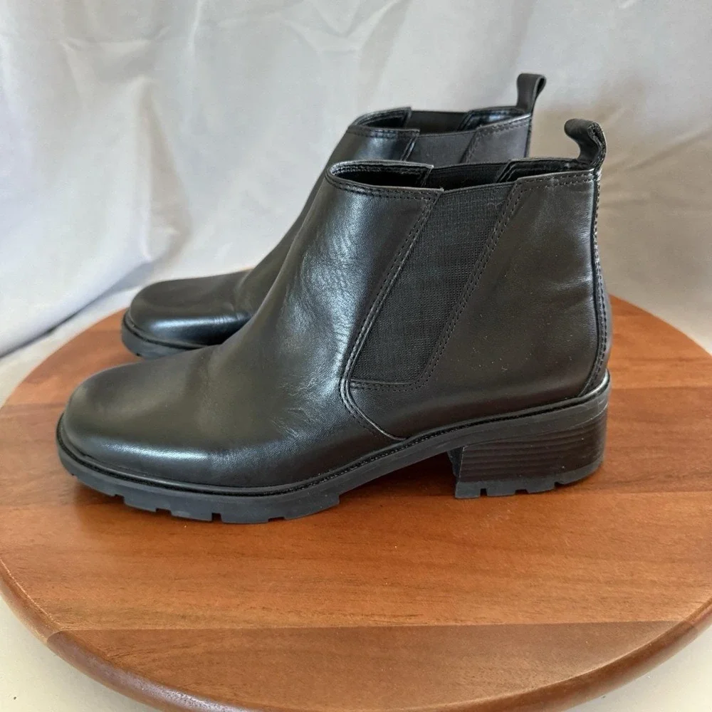 Bass Vintage Chelsea Boots Women Black Leather Lug Sole Pull On Ankle Boots 10M‎